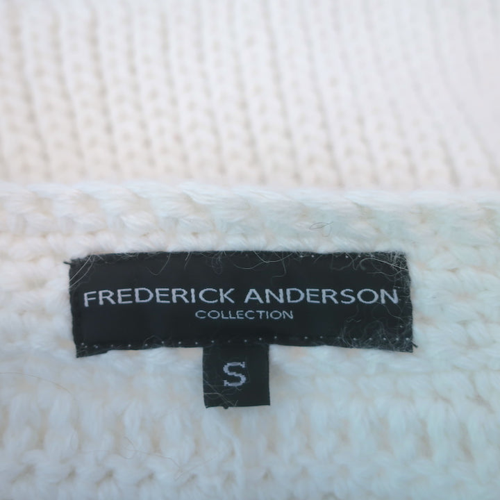 Frederick Anderson Crochet Cardigan Cream Ruffled Pom Pom Knit Size Small