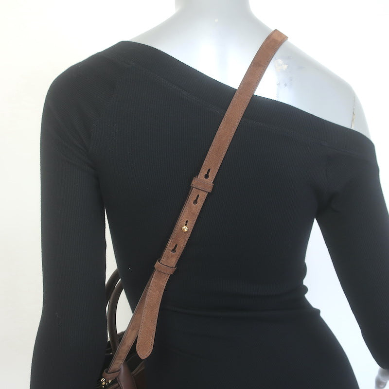 Prada Medium Buckle Belted Top Handle Bag Brown Suede Crossbody NEW