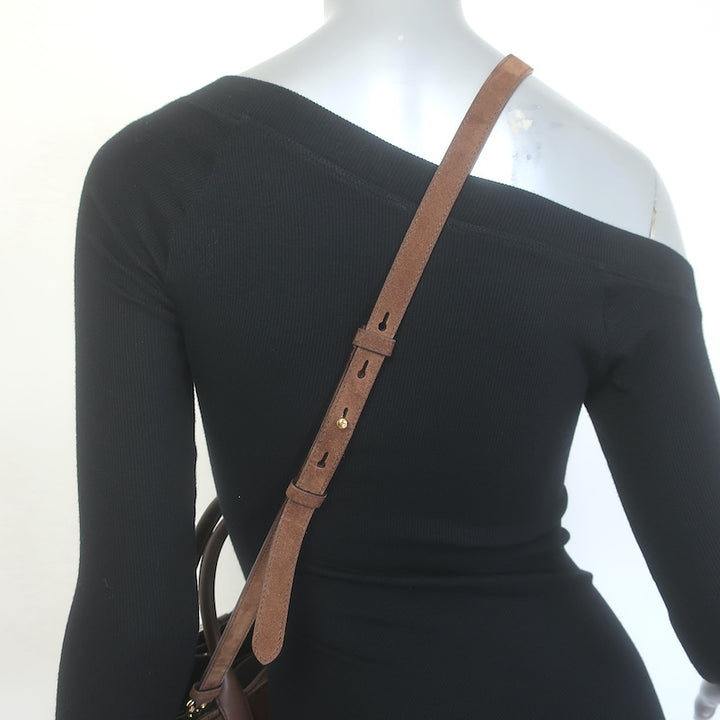 Prada Medium Buckle Belted Top Handle Bag Brown Suede Crossbody NEW
