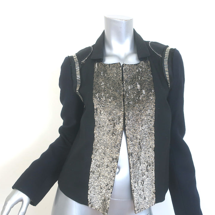 Chloe Two-Tone Sequined Jacket Black &amp; Navy Wool-Cashmere Size 40