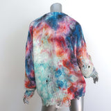 R13 Tie Dye Jumbo Cardigan Multicolor Cotton Distressed Knit Size Extra Small