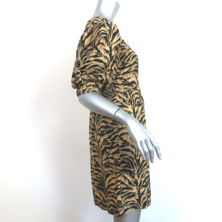 Ba&amp;sh Puff Sleeve Mini Dress Zola Beige Tiger Print Linen-Blend Size Extra Small