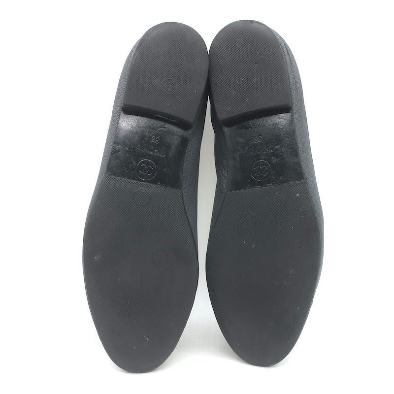 Chanel 15B CC Cap Toe Ballet Flats Grey Patent Leather &amp; Goatskin Size 38