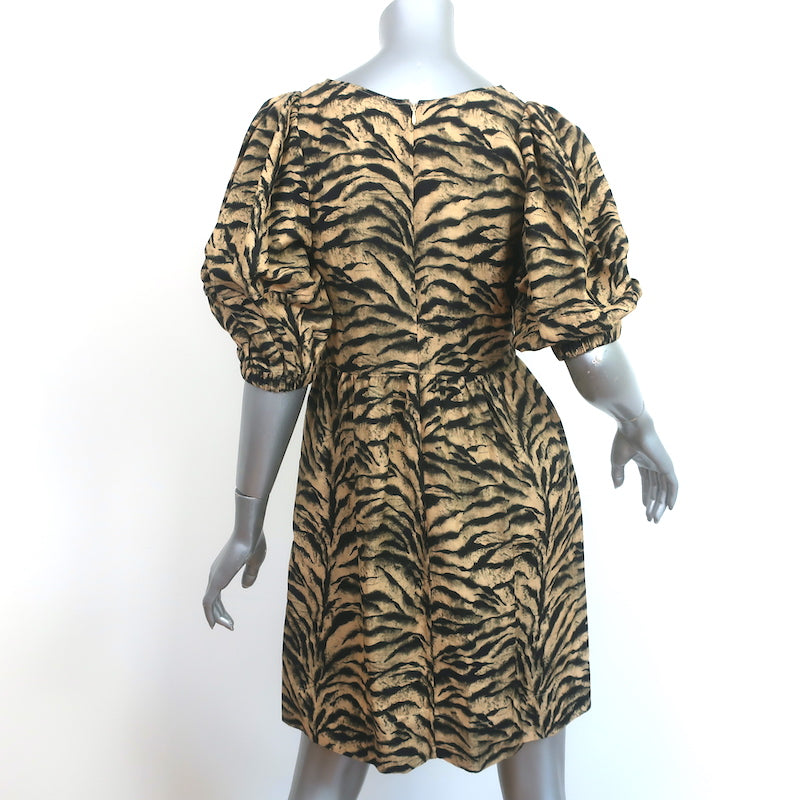 Ba&amp;sh Puff Sleeve Mini Dress Zola Beige Tiger Print Linen-Blend Size Extra Small