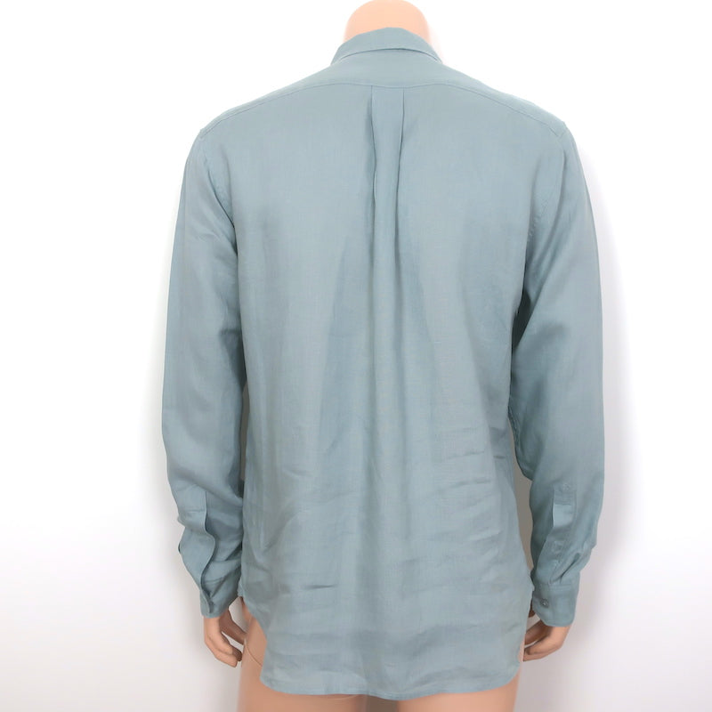 Vince Long Sleeve Linen Button Down Shirt Blue Size Medium
