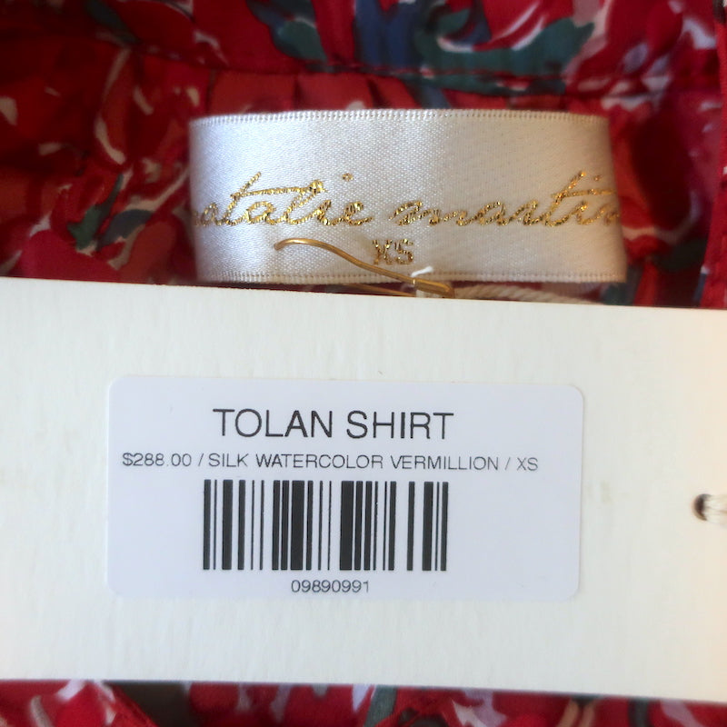 Natalie Martin Tolan Shirt Red Floral Print Silk Size Extra Small NEW