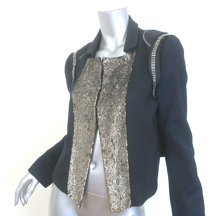 Chloe Two-Tone Sequined Jacket Black &amp; Navy Wool-Cashmere Size 40