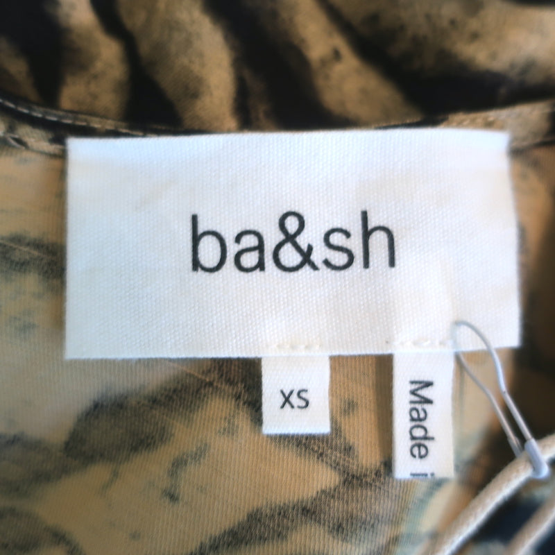 Ba&amp;sh Puff Sleeve Mini Dress Zola Beige Tiger Print Linen-Blend Size Extra Small