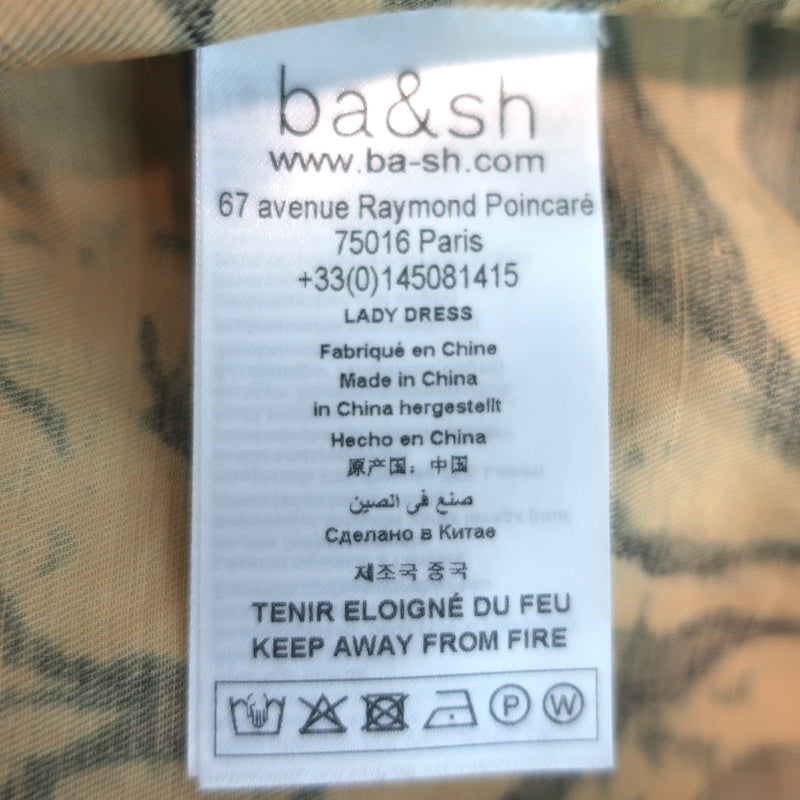 Ba&amp;sh Puff Sleeve Mini Dress Zola Beige Tiger Print Linen-Blend Size Extra Small