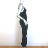 Norma Kamali Fishtail Slip Dress Black Stretch Jersey Size Medium