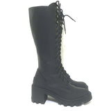 Moncler C Lug Sole Lace-Up Knee High Boots Black Leather Size 39