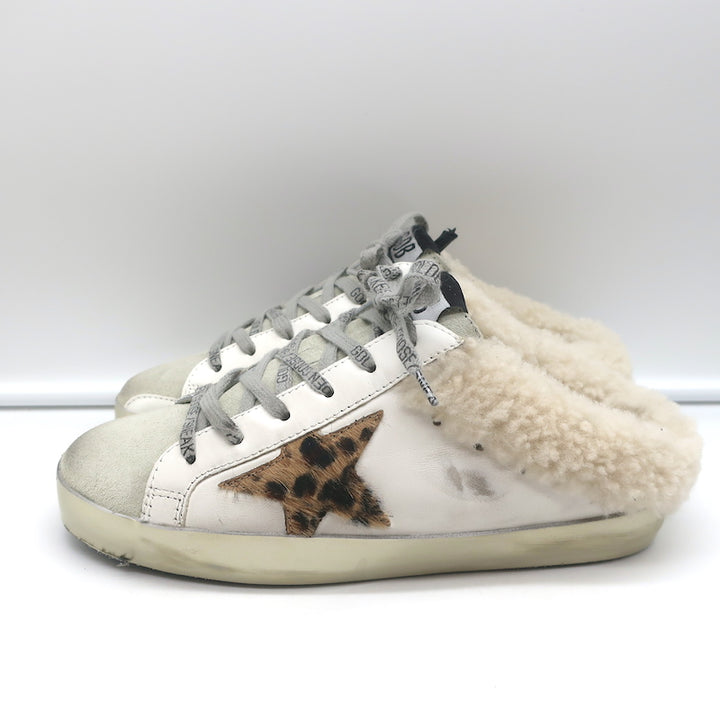 Golden Goose Superstar Sabot Shearling Sneakers White &amp; Leopard Size 36 NEW