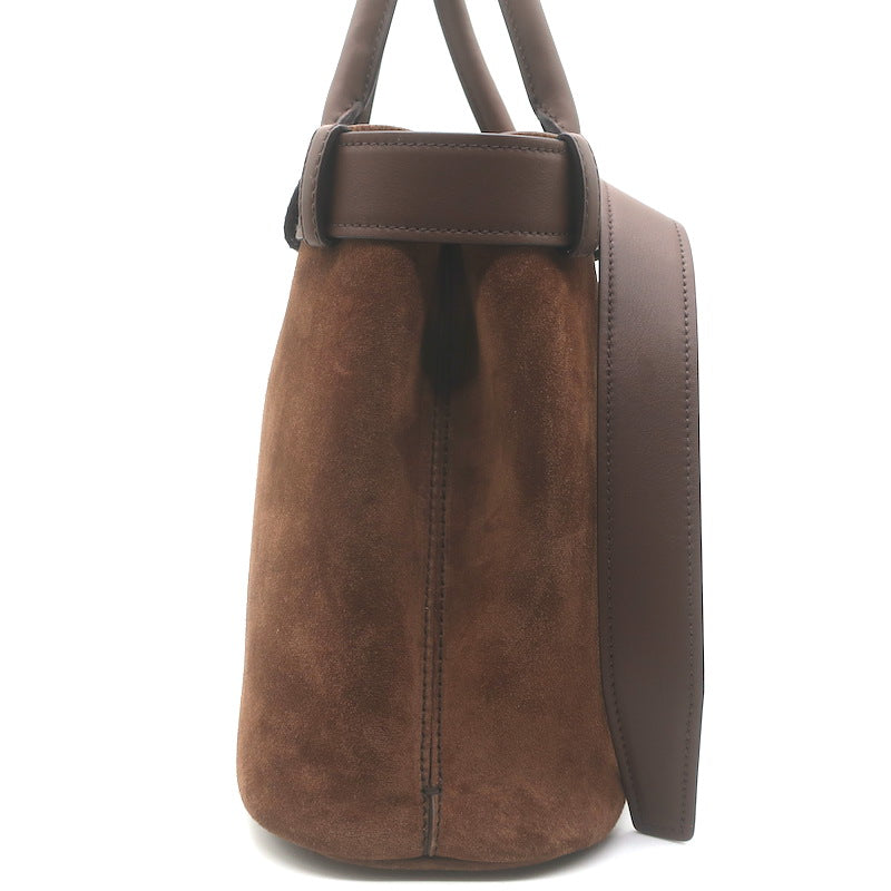 Prada Medium Buckle Belted Top Handle Bag Brown Suede Crossbody NEW