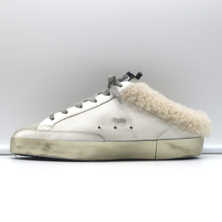 Golden Goose Superstar Sabot Shearling Sneakers White &amp; Leopard Size 36 NEW