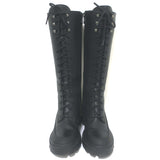 Moncler C Lug Sole Lace-Up Knee High Boots Black Leather Size 39