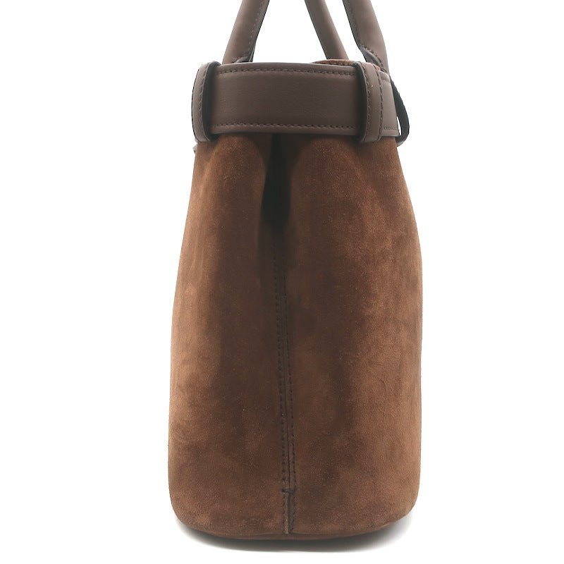 Prada Medium Buckle Belted Top Handle Bag Brown Suede Crossbody NEW