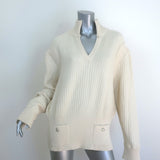 Chanel Textured Knit Tunic Sweater with Removable Belt Cream Wool Size 42