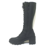 Moncler C Lug Sole Lace-Up Knee High Boots Black Leather Size 39