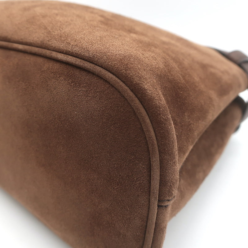 Prada Medium Buckle Belted Top Handle Bag Brown Suede Crossbody NEW