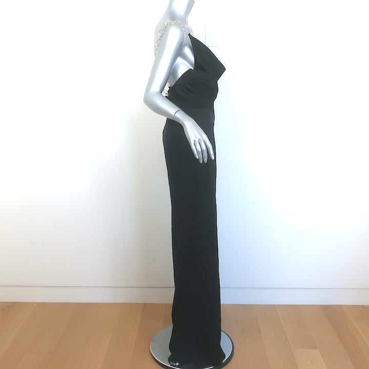 Alice + Olivia Riska Chain Strap Jumpsuit Black Satin Size 10 NEW