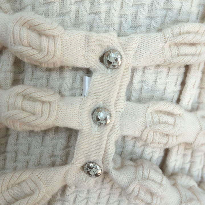 Chanel Textured Knit Tunic Sweater with Removable Belt Cream Wool Size 42