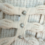 Chanel Textured Knit Tunic Sweater with Removable Belt Cream Wool Size 42
