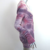 AMIRI Tie Dye Cashmere Embroidered Cardigan Purple Distressed Knit Size Small