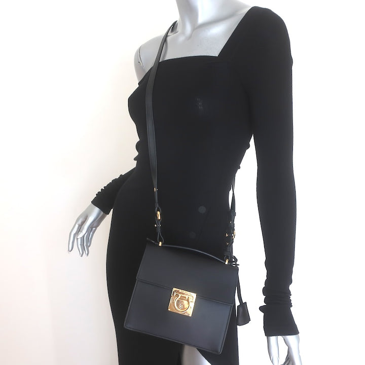 Salvatore Ferragamo Marisol Gancio Lock Mini Flap Bag Black Leather Crossbody