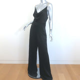 Alice + Olivia Riska Chain Strap Jumpsuit Black Satin Size 10 NEW