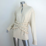 Chanel Textured Knit Tunic Sweater with Removable Belt Cream Wool Size 42