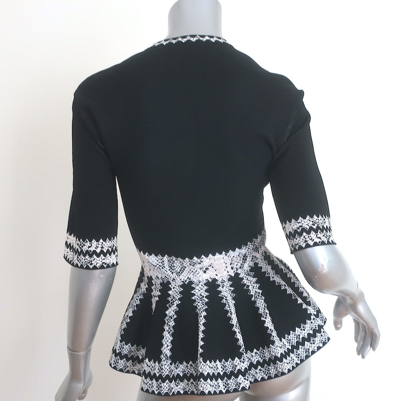 Alexander McQueen Snakeskin Print Jacquard Peplum Top Black Size Small