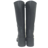 Moncler C Lug Sole Lace-Up Knee High Boots Black Leather Size 39