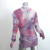 AMIRI Tie Dye Cashmere Embroidered Cardigan Purple Distressed Knit Size Small