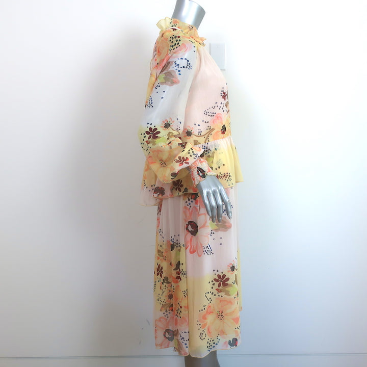 See By Chloe Tiered Long Sleeve Dress Multi Floral Print Georgette Size 38