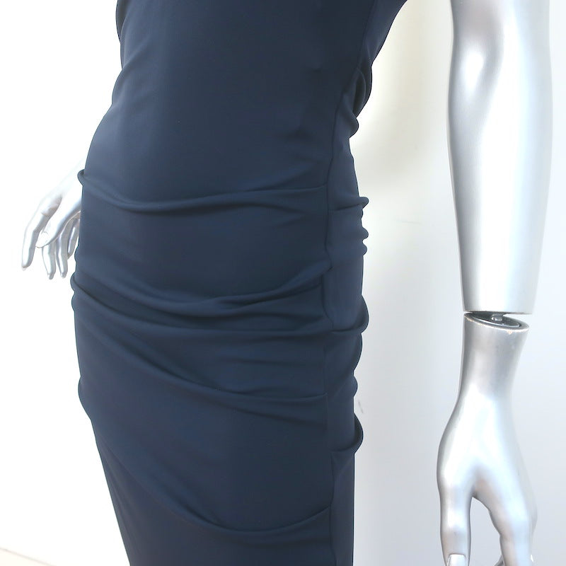 Nicole Miller Blades Open-Back Halter Gown Navy Draped Stretch Jersey Size 6