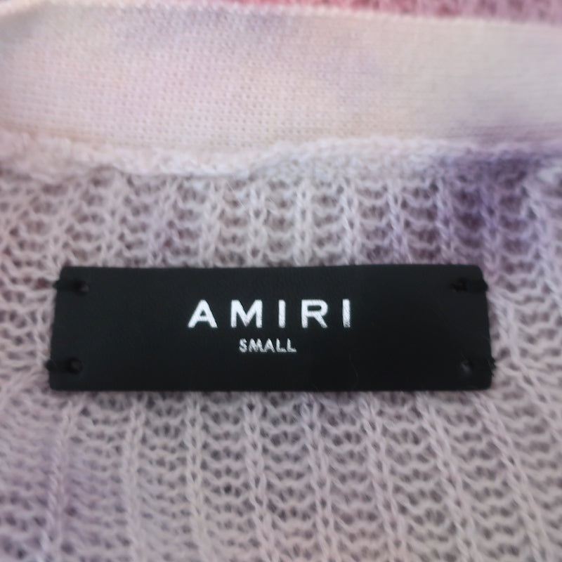 AMIRI Tie Dye Cashmere Embroidered Cardigan Purple Distressed Knit Size Small