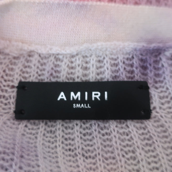AMIRI Tie Dye Cashmere Embroidered Cardigan Purple Distressed Knit Size Small