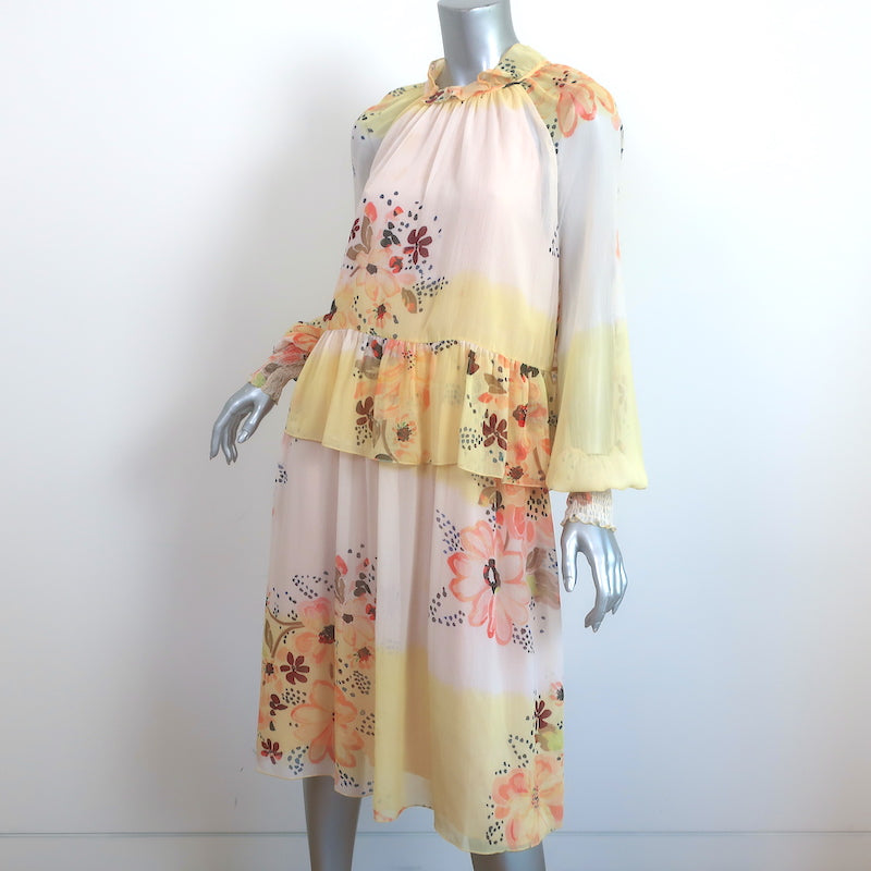 See By Chloe Tiered Long Sleeve Dress Multi Floral Print Georgette Size 38