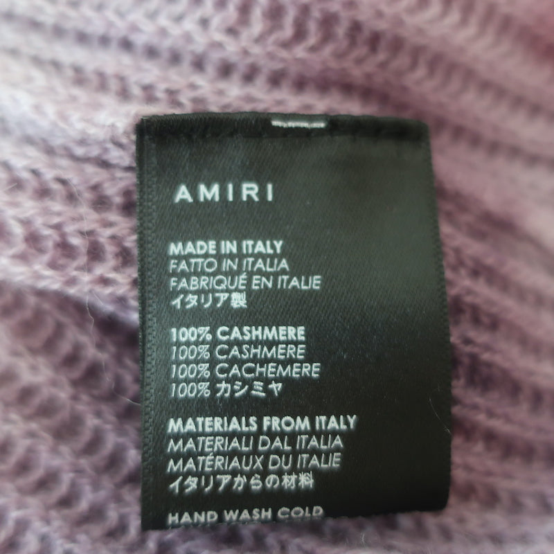 AMIRI Tie Dye Cashmere Embroidered Cardigan Purple Distressed Knit Size Small