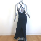 Nicole Miller Blades Open-Back Halter Gown Navy Draped Stretch Jersey Size 6