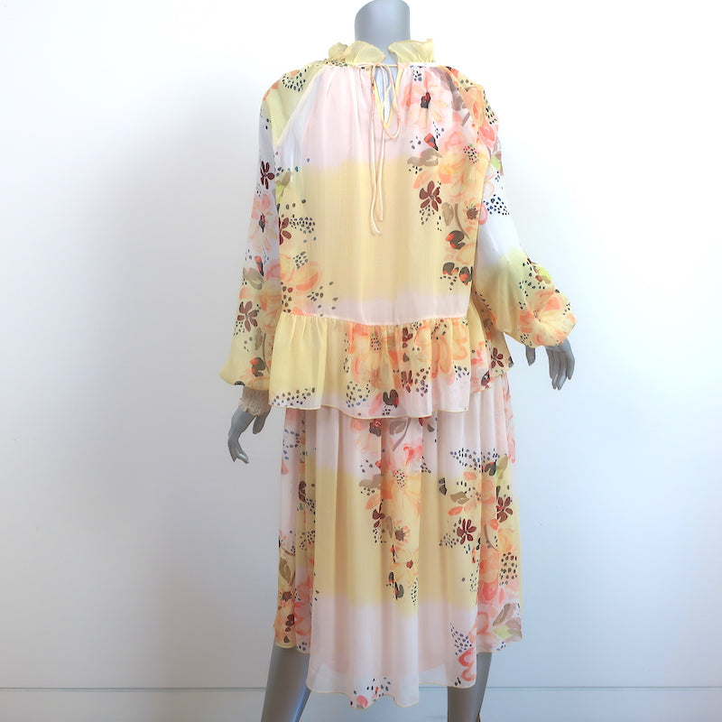 See By Chloe Tiered Long Sleeve Dress Multi Floral Print Georgette Size 38