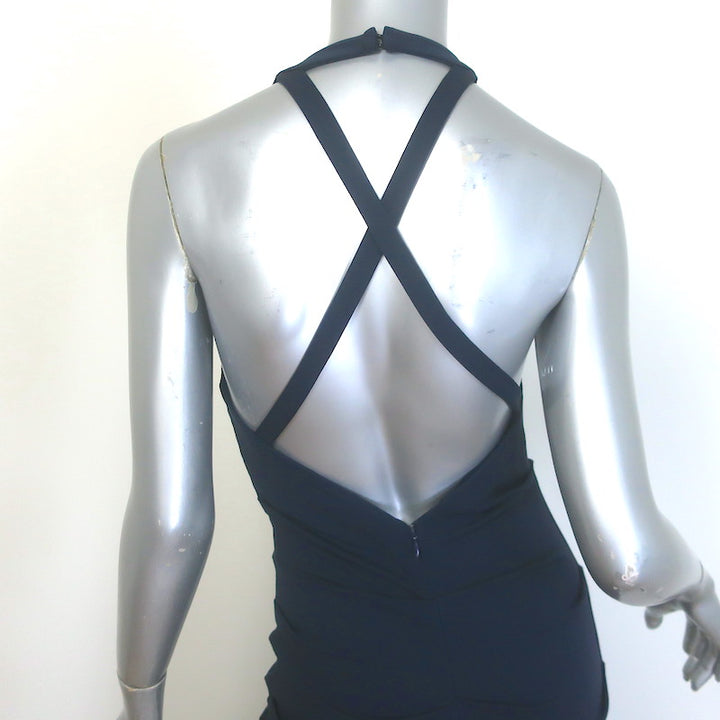 Nicole Miller Blades Open-Back Halter Gown Navy Draped Stretch Jersey Size 6
