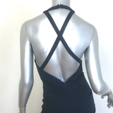 Nicole Miller Blades Open-Back Halter Gown Navy Draped Stretch Jersey Size 6
