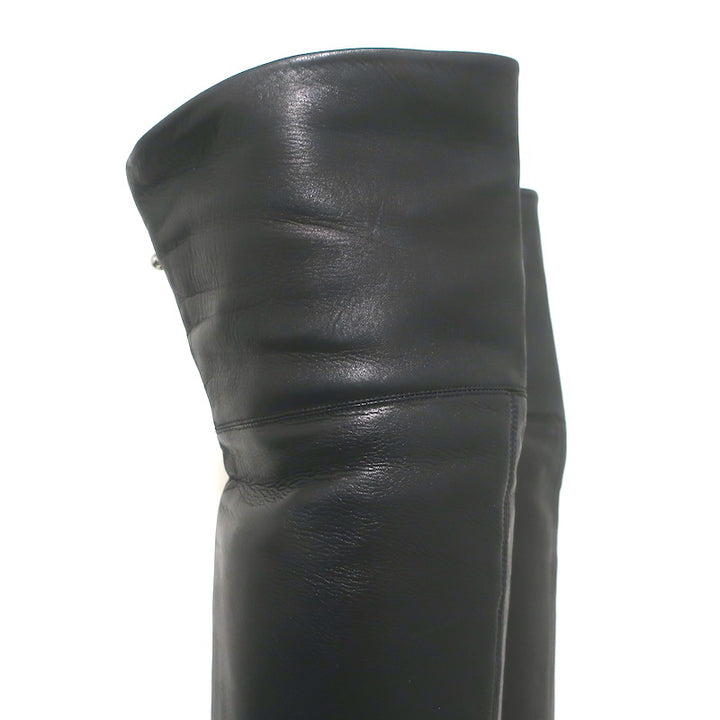 Ermanno Scervino Pierced Thigh High Boots Black Leather Size 38