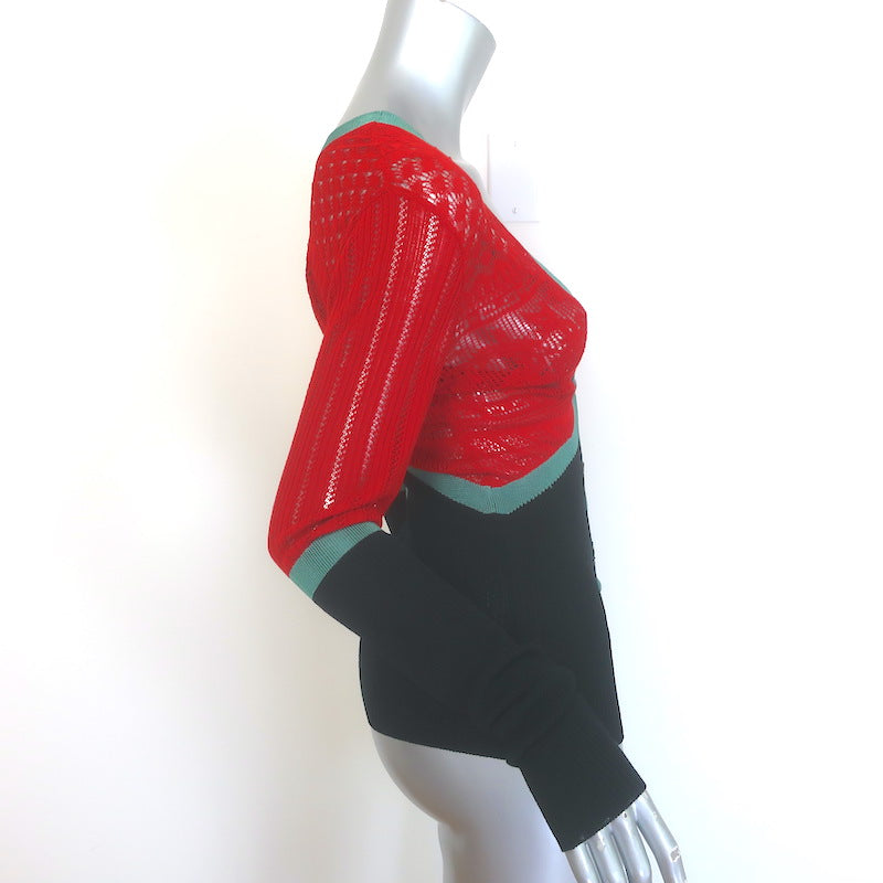 Jean Paul Gaultier Maille Femme Pointelle Knit Cardigan Red/Black Size Medium
