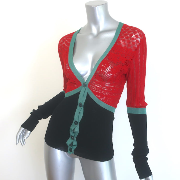 Jean Paul Gaultier Maille Femme Pointelle Knit Cardigan Red/Black Size Medium