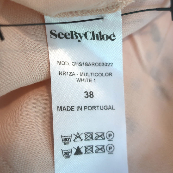 See By Chloe Tiered Long Sleeve Dress Multi Floral Print Georgette Size 38