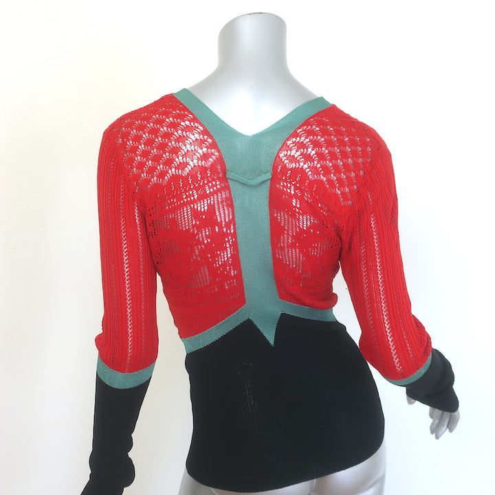 Jean Paul Gaultier Maille Femme Pointelle Knit Cardigan Red/Black Size Medium