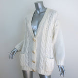 Alessandra Rich Crystal-Button Oversized Cable Knit Cardigan Cream Size 40