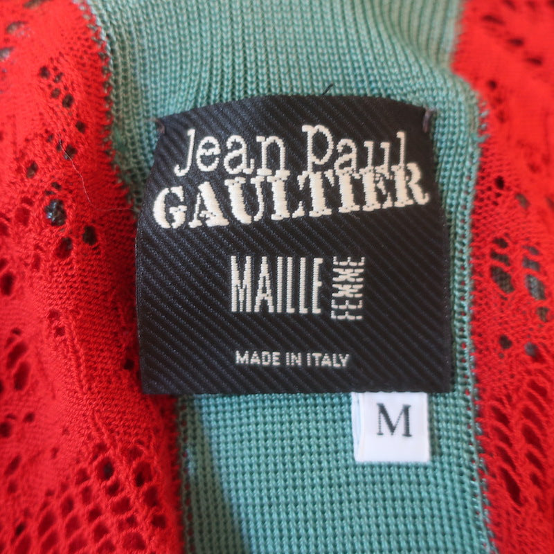 Jean Paul Gaultier Maille Femme Pointelle Knit Cardigan Red/Black Size Medium